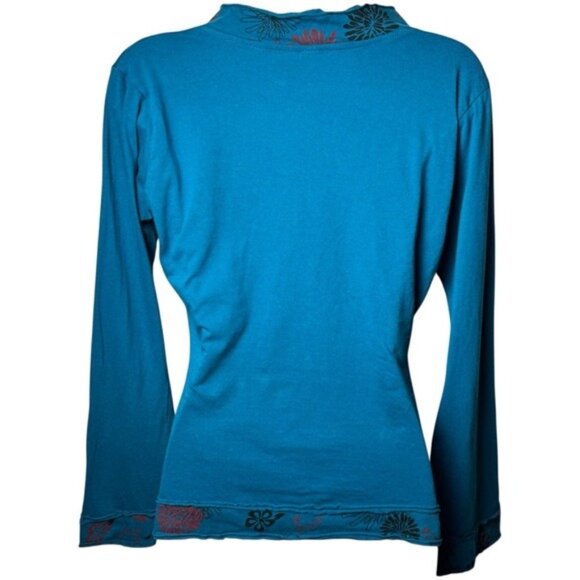 Unbranded Blue Floral Embroidered Bell Sleeve Top Artsy Bohemian Peasant M - Picture 6 of 12